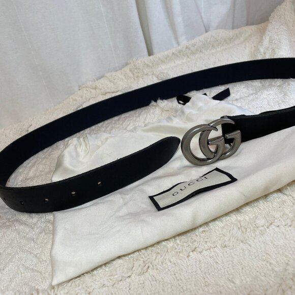 Authentic Gucci Marmont Double GG Raw Edge Black Leather Belt 414516 90/36 - Picture 8 of 9